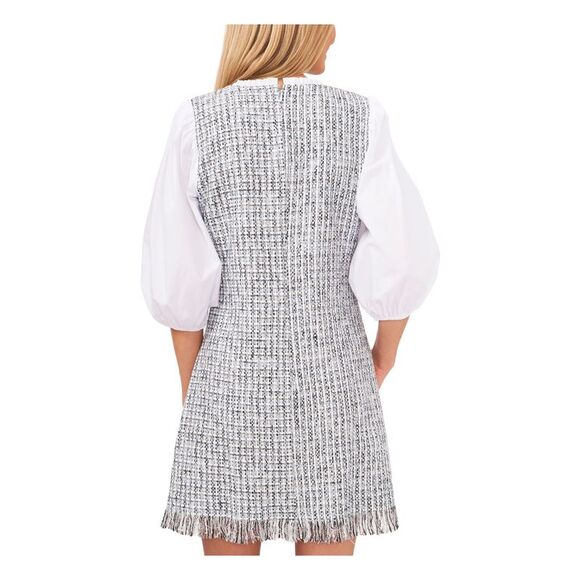 RILEY&RAE Womens White Zippered Pouf Sleeve Split Above The Knee Sheath Dress 14 - Picture 2 of 5